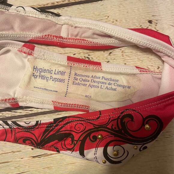 Guess Bikini Bottom Womens Medium Pink White Stripe Graphic Swim Beach Pool - Picture 4 of 6